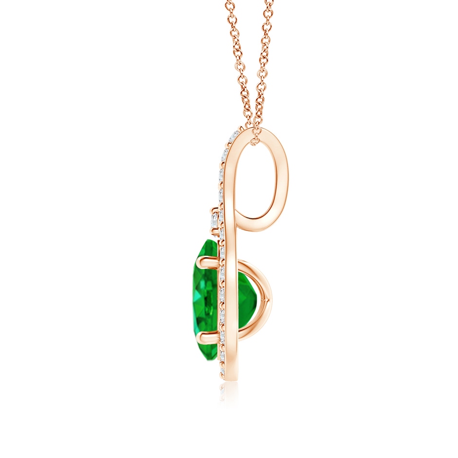 7x5mm AAAA Classic Emerald and Diamond Halo Pendant in Rose Gold side 199