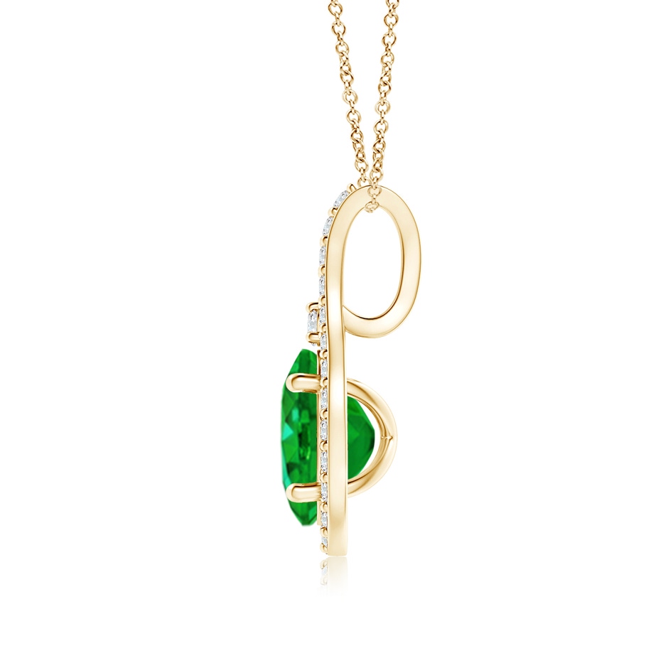 7x5mm AAAA Classic Emerald and Diamond Halo Pendant in Yellow Gold side 199