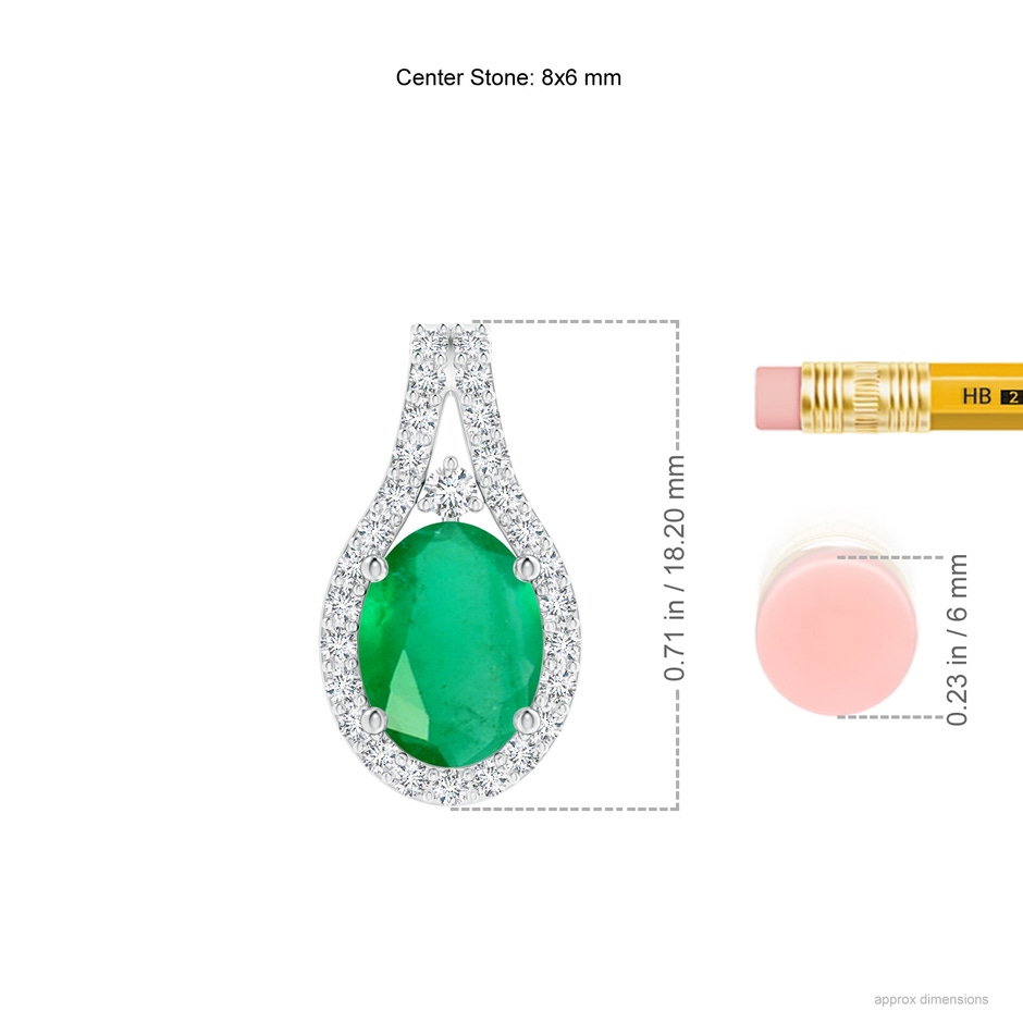 8x6mm A Classic Emerald and Diamond Halo Pendant in P950 Platinum ruler