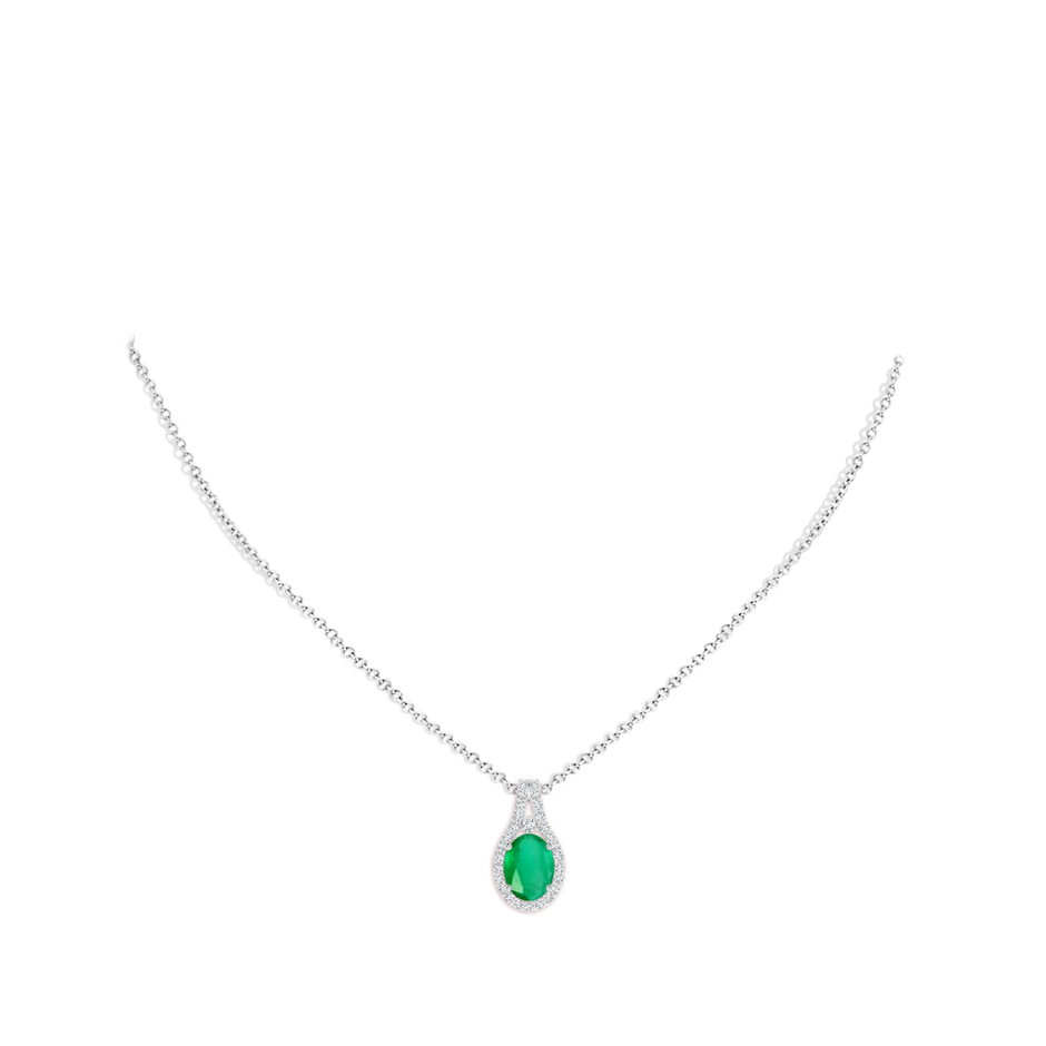 8x6mm A Classic Emerald and Diamond Halo Pendant in P950 Platinum pen