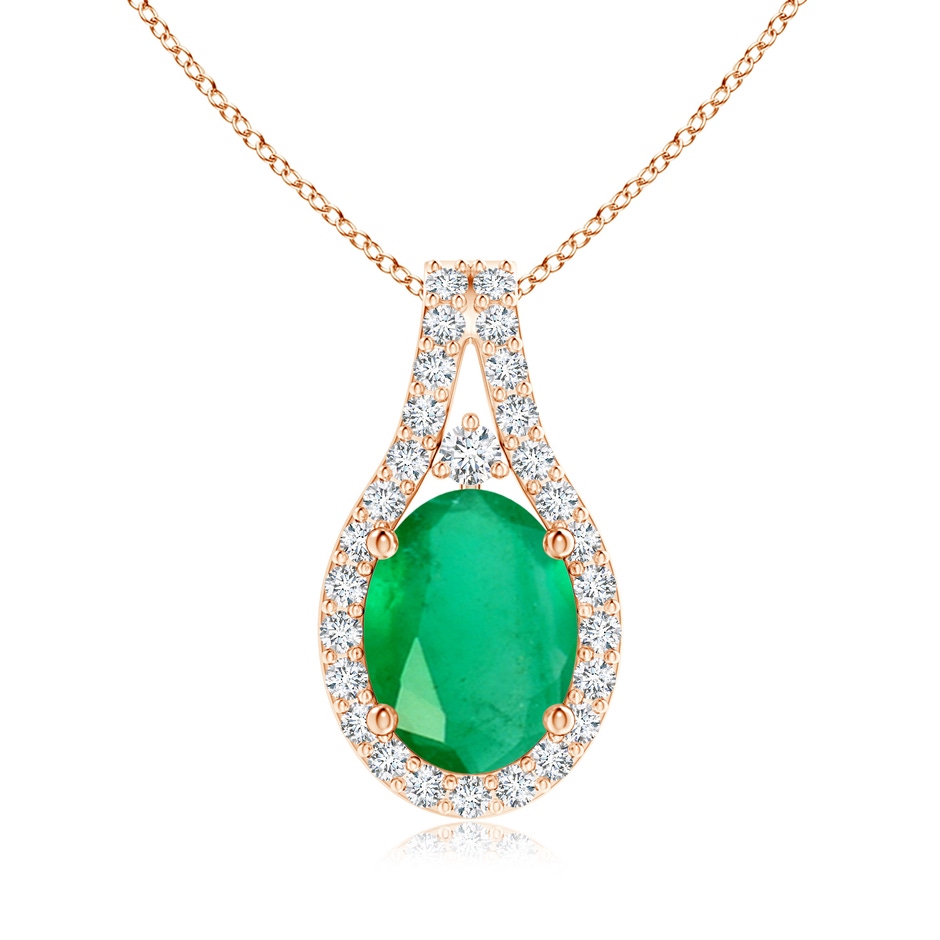 8x6mm A Classic Emerald and Diamond Halo Pendant in Rose Gold 