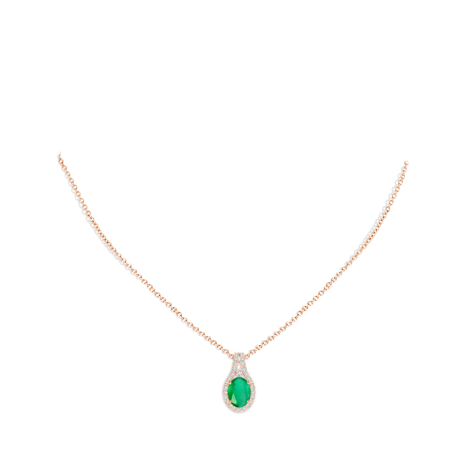 8x6mm A Classic Emerald and Diamond Halo Pendant in Rose Gold pen