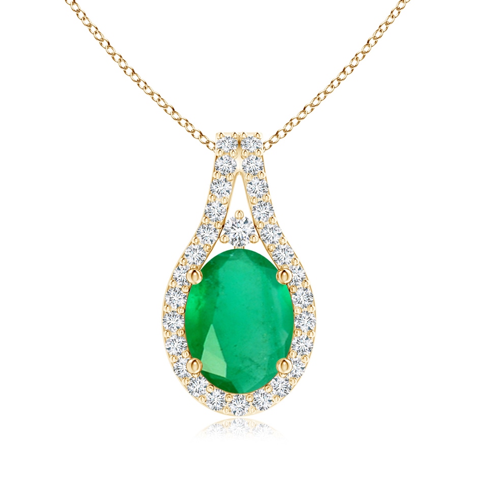 8x6mm A Classic Emerald and Diamond Halo Pendant in Yellow Gold 