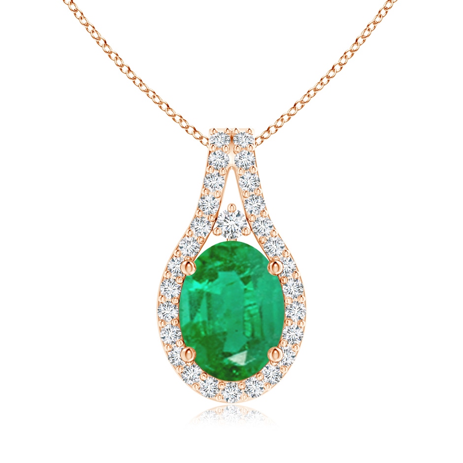 8x6mm AA Classic Emerald and Diamond Halo Pendant in Rose Gold 