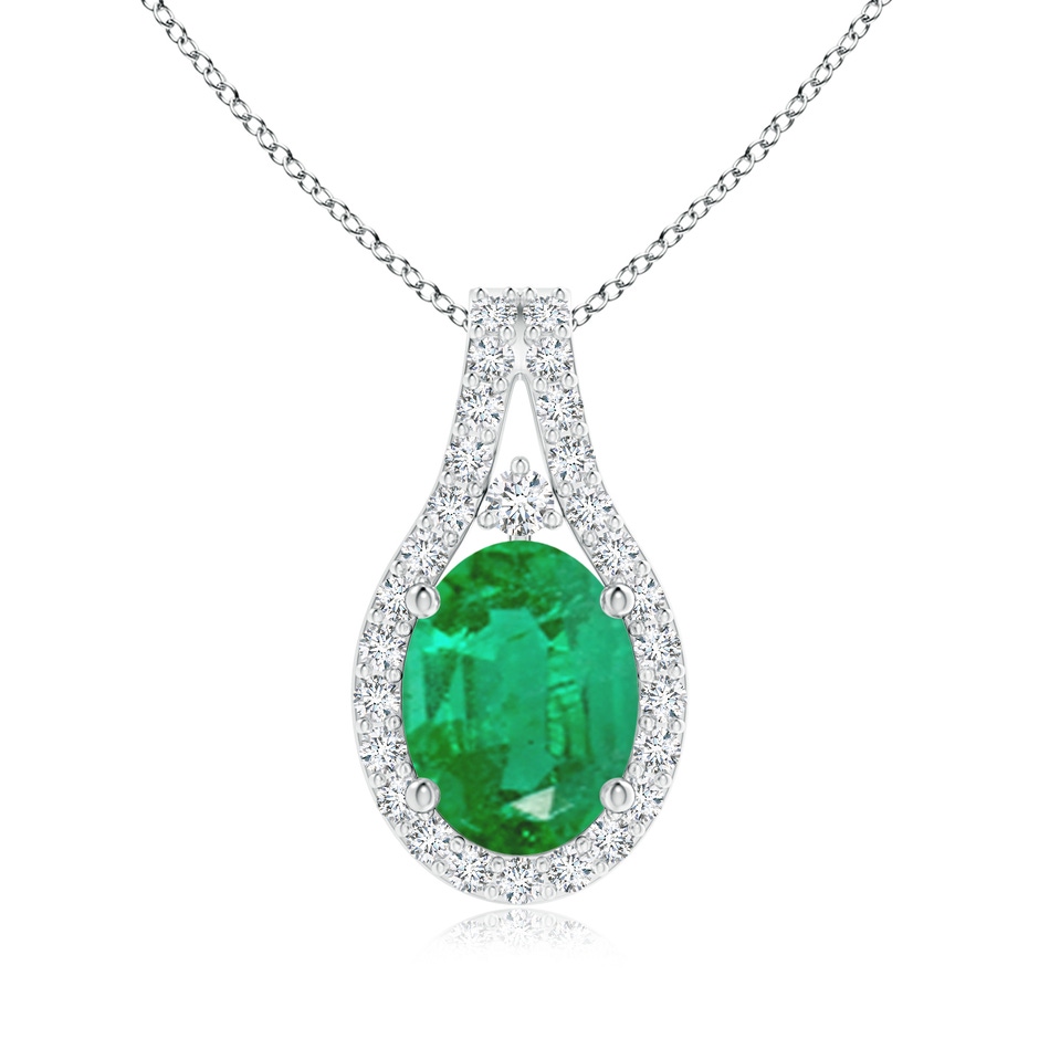 8x6mm AA Classic Emerald and Diamond Halo Pendant in White Gold 