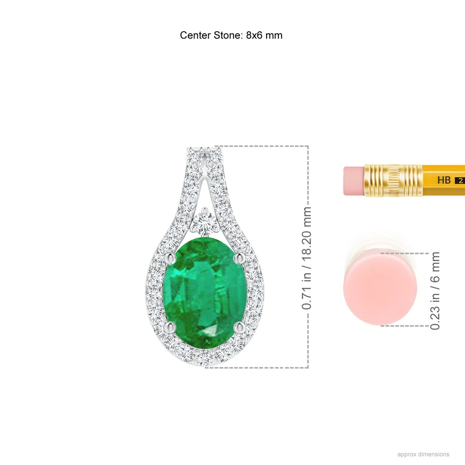 8x6mm AA Classic Emerald and Diamond Halo Pendant in White Gold ruler