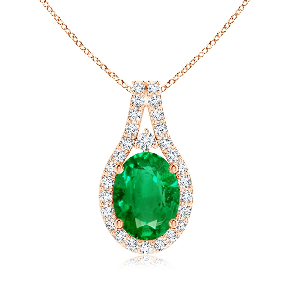 8x6mm AAA Classic Emerald and Diamond Halo Pendant in Rose Gold 