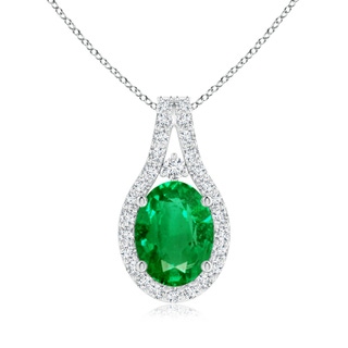 8x6mm AAA Classic Emerald and Diamond Halo Pendant in White Gold