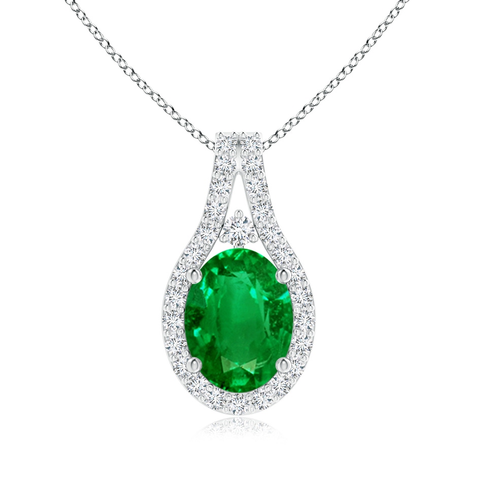 8x6mm AAAA Classic Emerald and Diamond Halo Pendant in P950 Platinum 