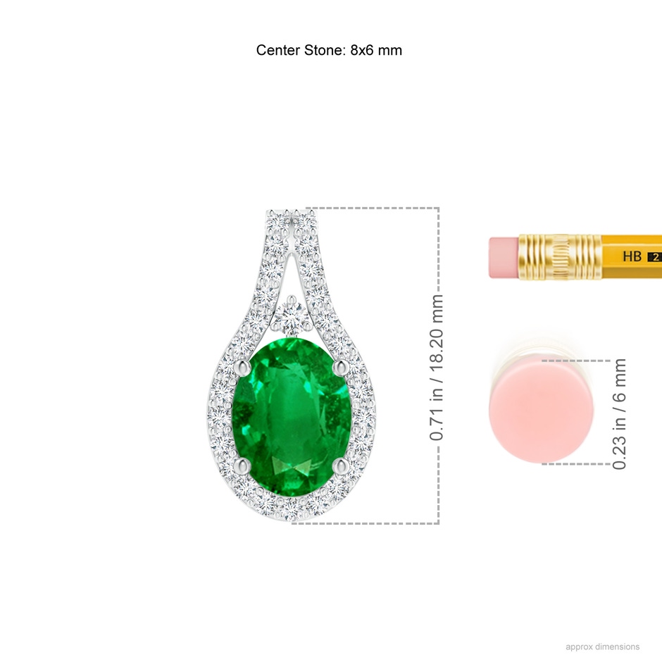 8x6mm AAAA Classic Emerald and Diamond Halo Pendant in P950 Platinum ruler