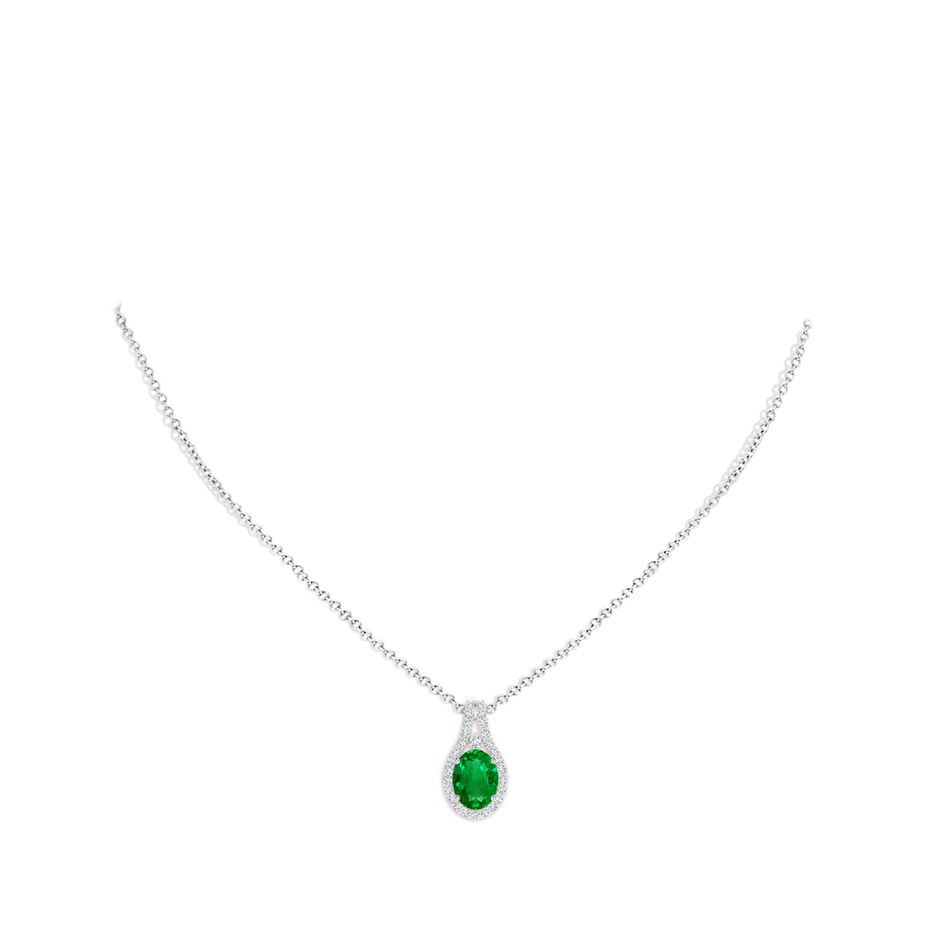 8x6mm AAAA Classic Emerald and Diamond Halo Pendant in P950 Platinum pen