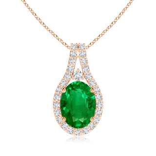 8x6mm AAAA Classic Emerald and Diamond Halo Pendant in Rose Gold