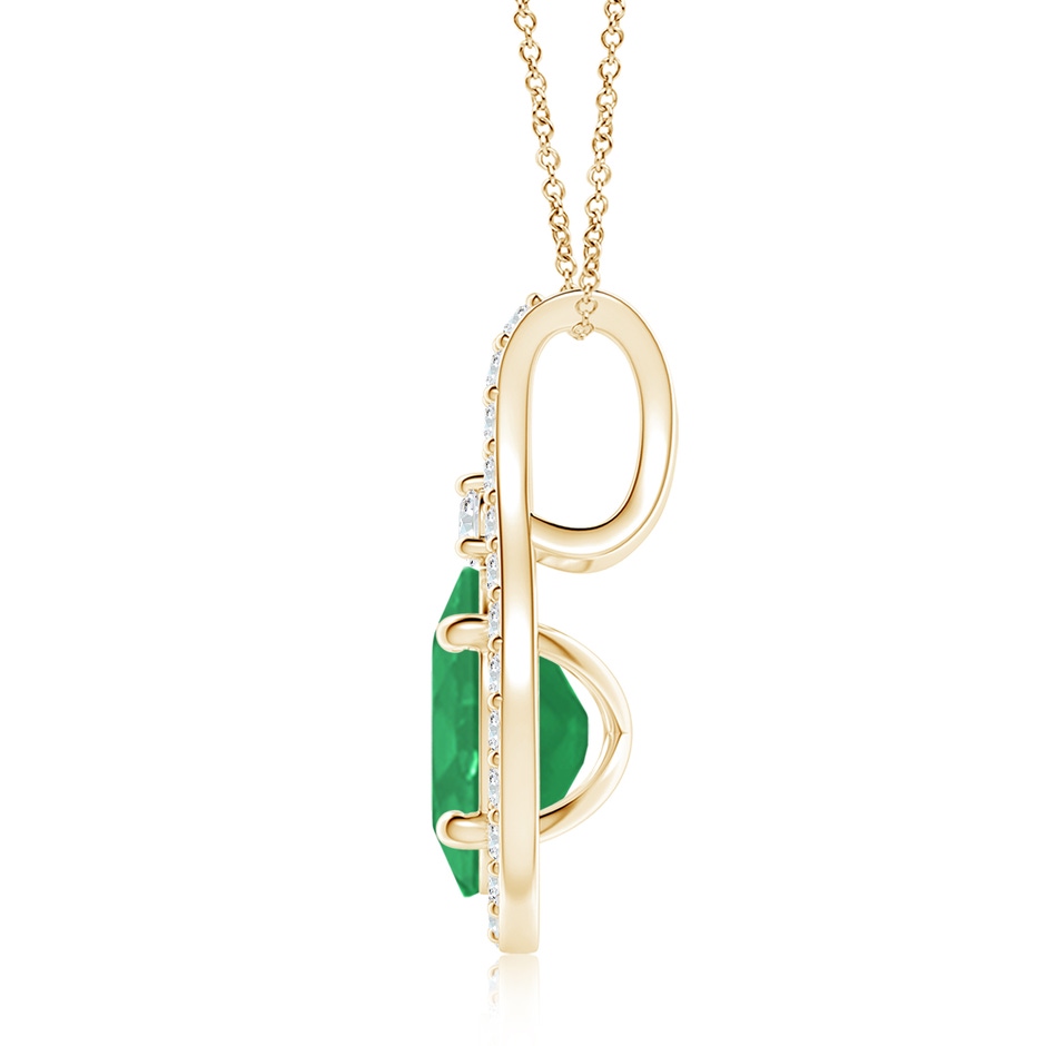 9x7mm A Classic Emerald and Diamond Halo Pendant in Yellow Gold side 199