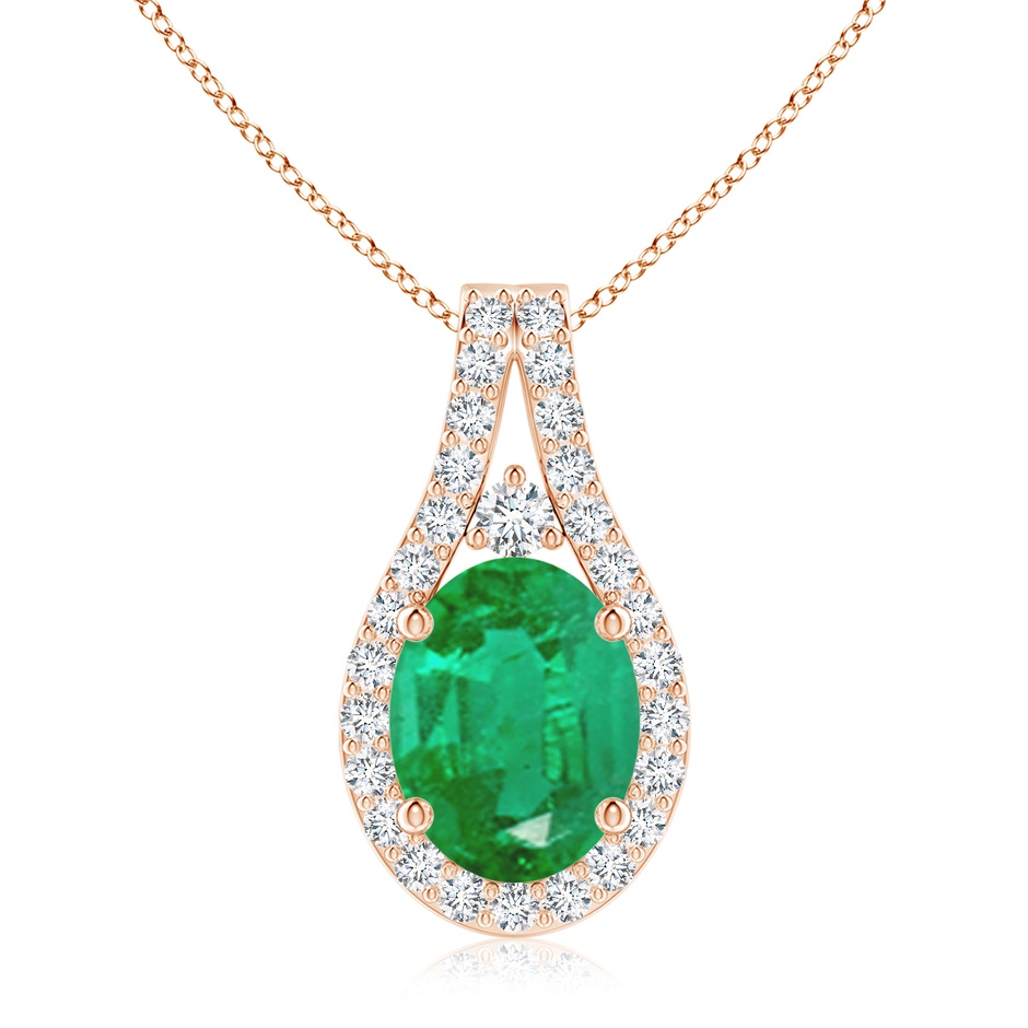 9x7mm AA Classic Emerald and Diamond Halo Pendant in Rose Gold 