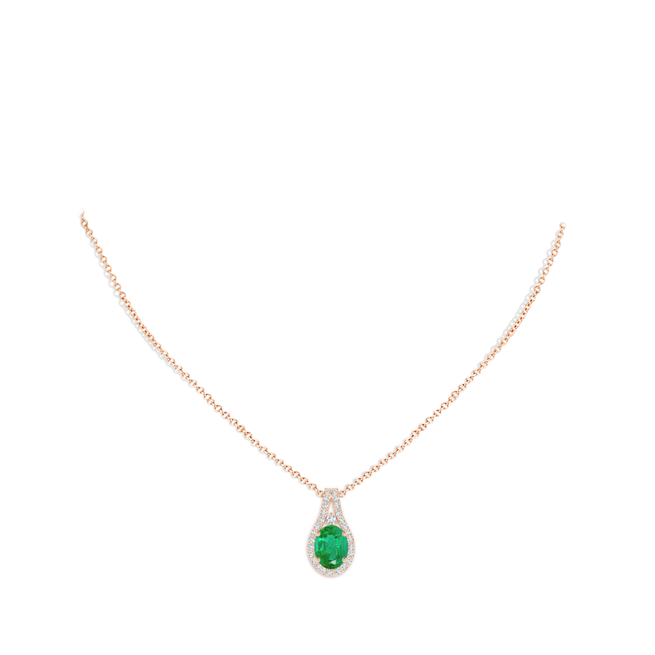 9x7mm AA Classic Emerald and Diamond Halo Pendant in Rose Gold pen
