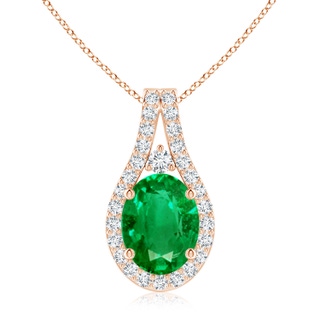 9x7mm AAA Classic Emerald and Diamond Halo Pendant in 18K Rose Gold