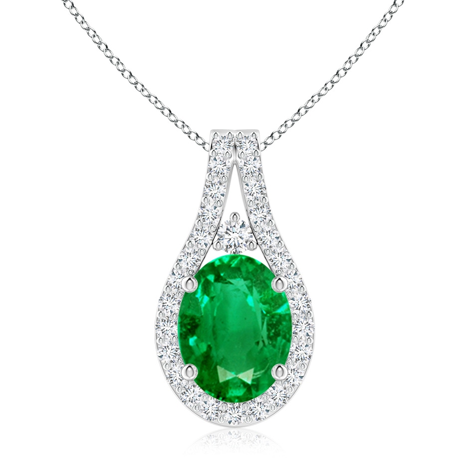 9x7mm AAA Classic Emerald and Diamond Halo Pendant in P950 Platinum 