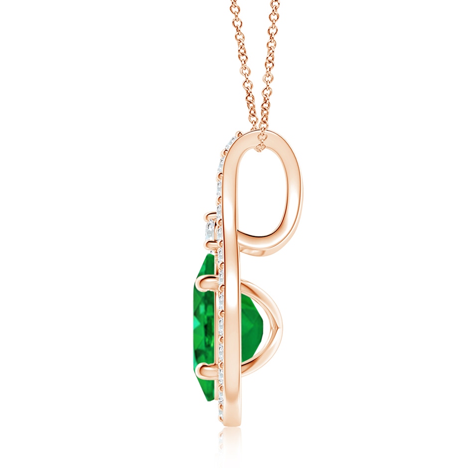 9x7mm AAA Classic Emerald and Diamond Halo Pendant in Rose Gold side 199