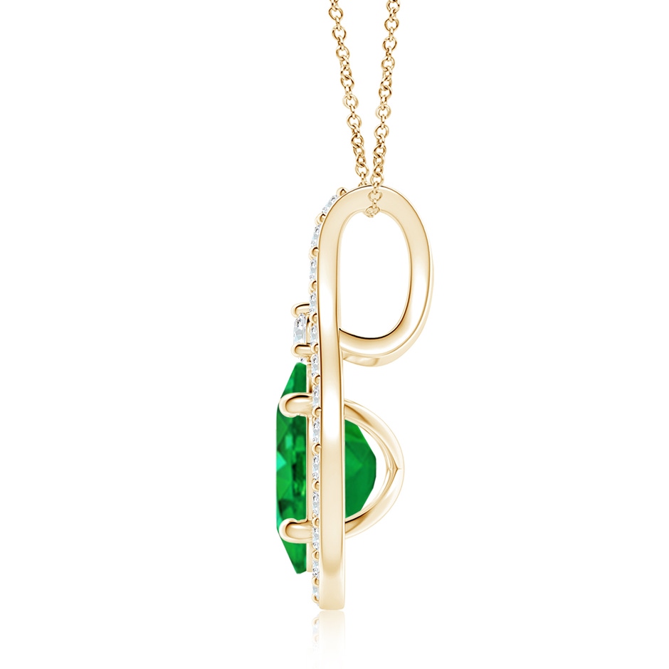 9x7mm AAA Classic Emerald and Diamond Halo Pendant in Yellow Gold side 199