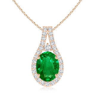 9x7mm AAAA Classic Emerald and Diamond Halo Pendant in 10K Rose Gold