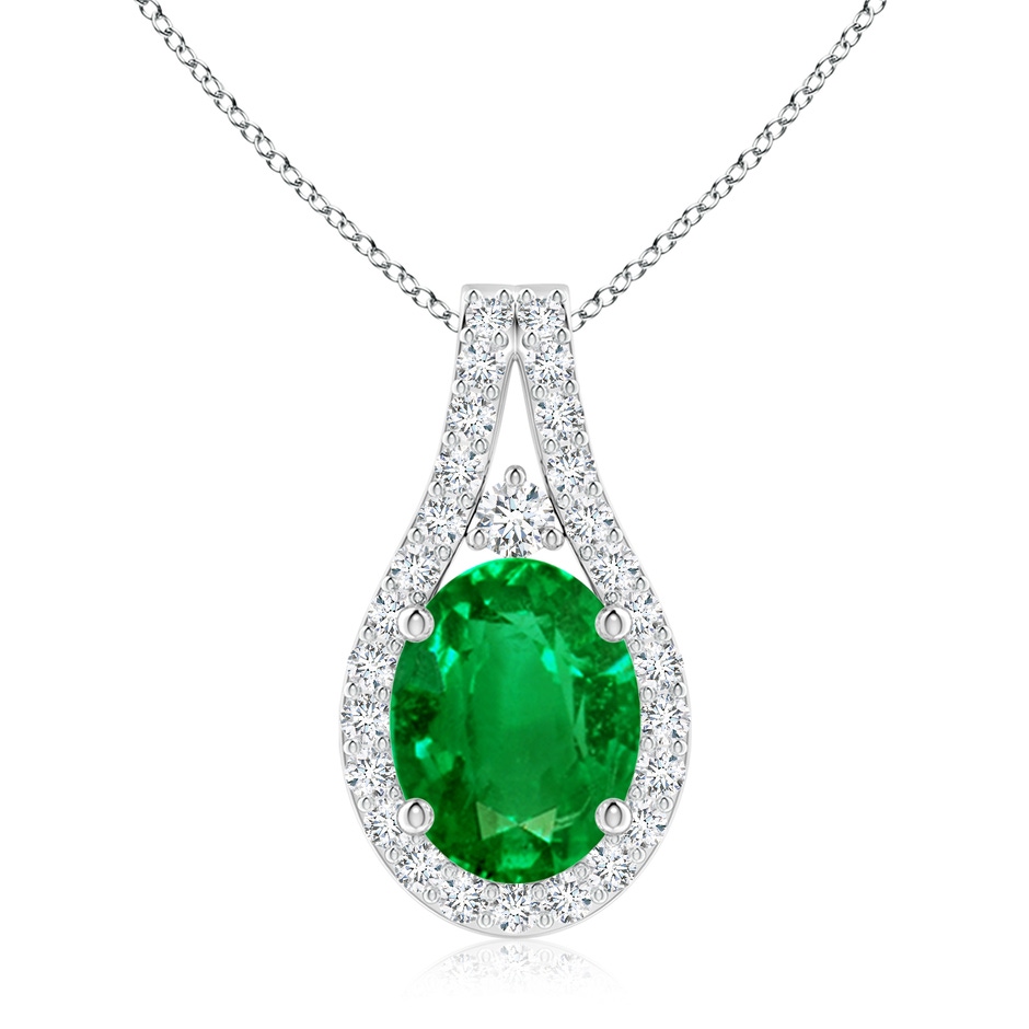 9x7mm AAAA Classic Emerald and Diamond Halo Pendant in P950 Platinum 