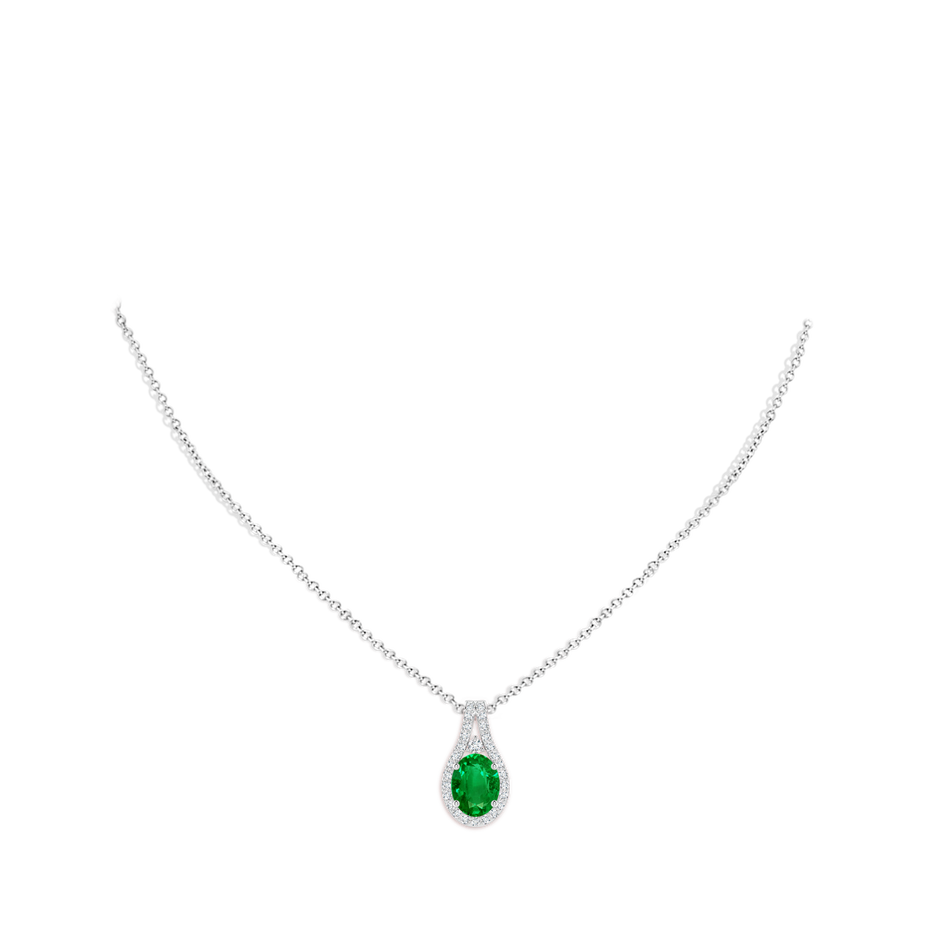9x7mm AAAA Classic Emerald and Diamond Halo Pendant in P950 Platinum pen
