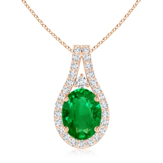 9x7mm AAAA Classic Emerald and Diamond Halo Pendant in Rose Gold