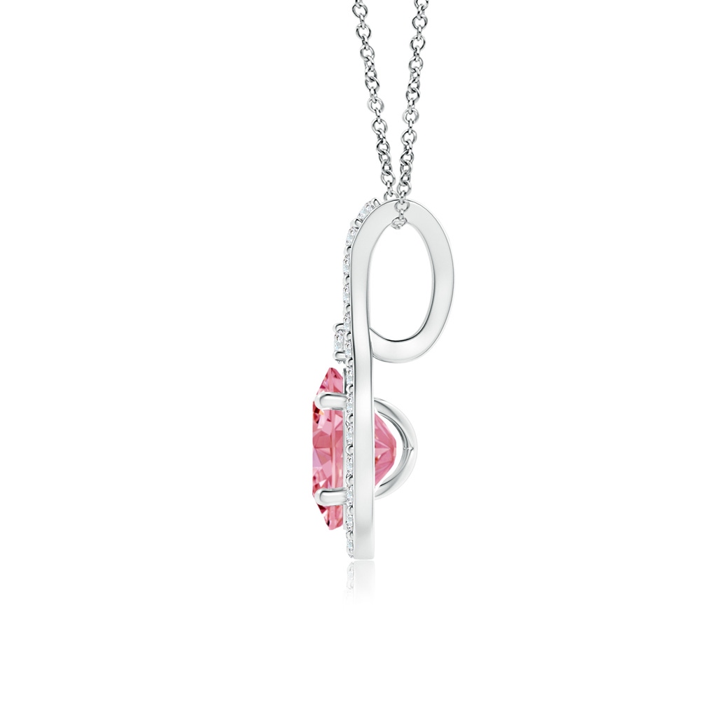 6x4mm AAAA Classic Fancy Intense Pink and White Diamond Halo Pendant in P950 Platinum - side 199