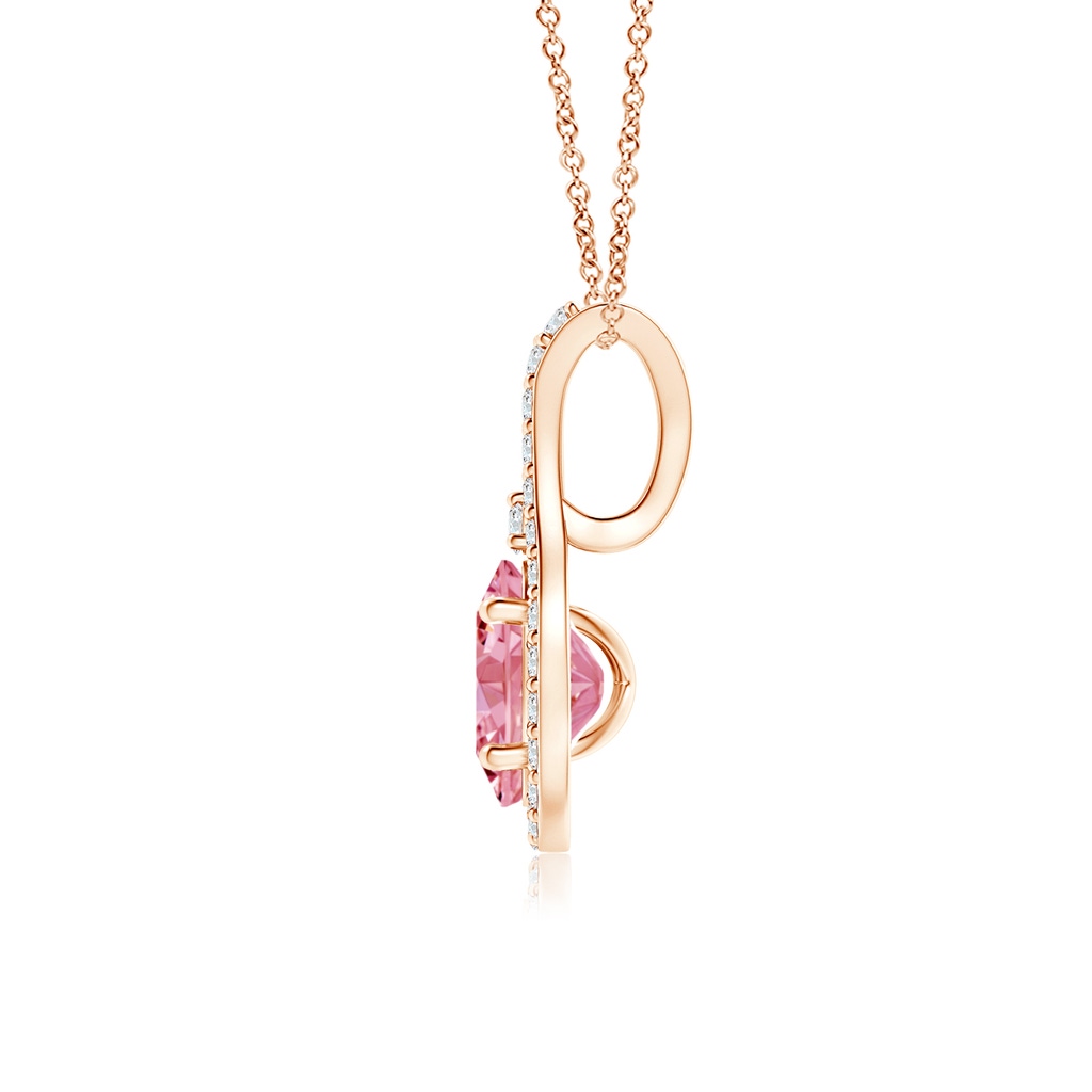 6x4mm AAAA Classic Fancy Intense Pink and White Diamond Halo Pendant in Rose Gold - side 199