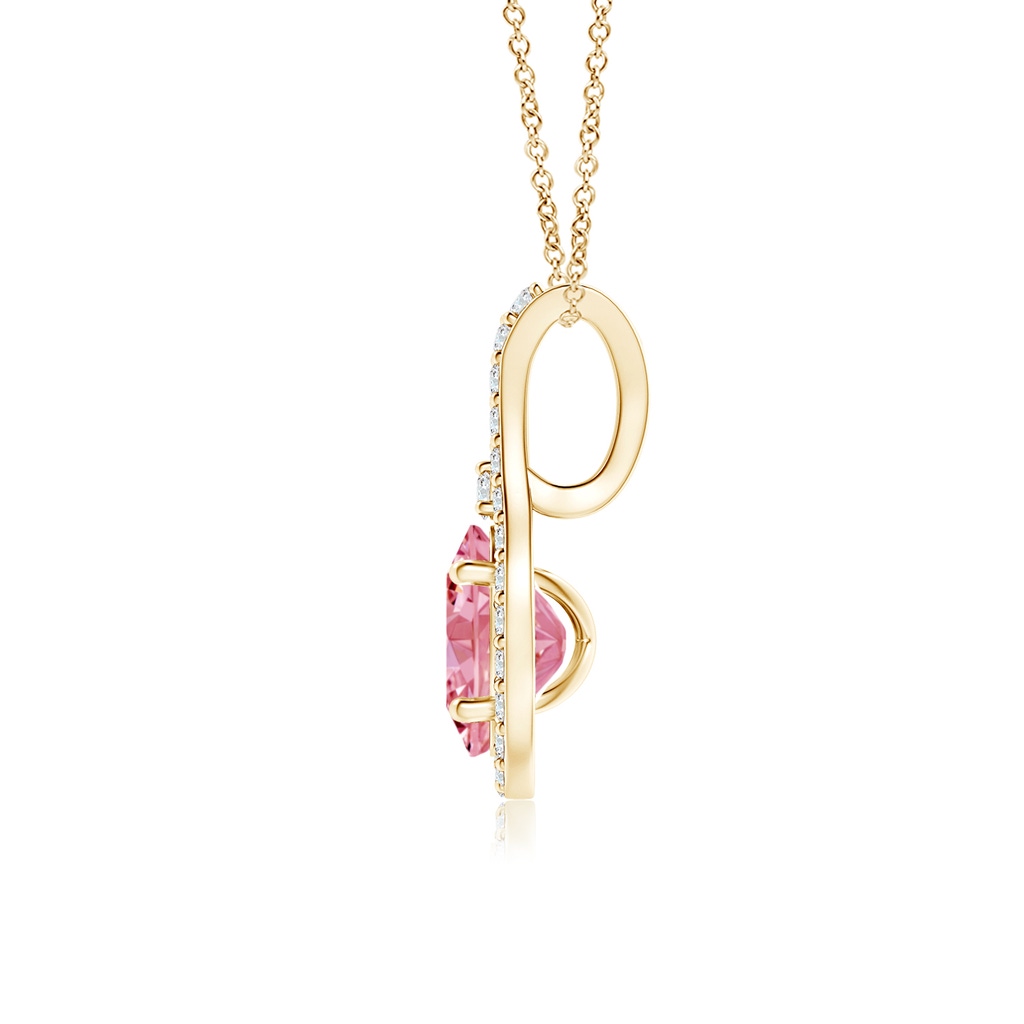 6x4mm AAAA Classic Fancy Intense Pink and White Diamond Halo Pendant in Yellow Gold - side 199