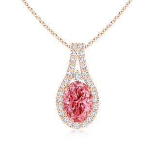 7x5mm AAAA Classic Fancy Intense Pink and White Diamond Halo Pendant in 9K Rose Gold