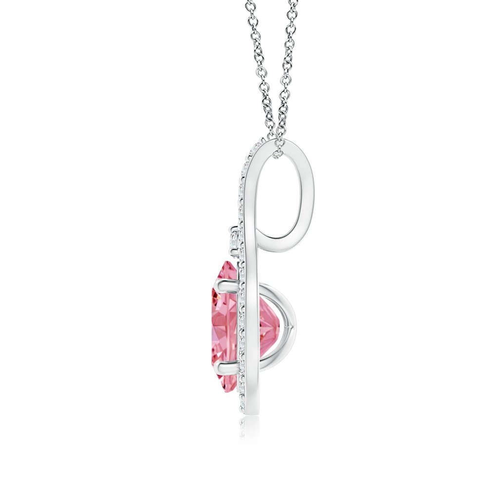 7x5mm AAAA Classic Fancy Intense Pink and White Diamond Halo Pendant in White Gold - side 199