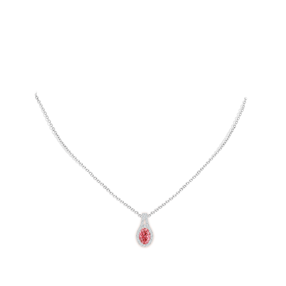 7x5mm AAAA Classic Fancy Intense Pink and White Diamond Halo Pendant in White Gold pen