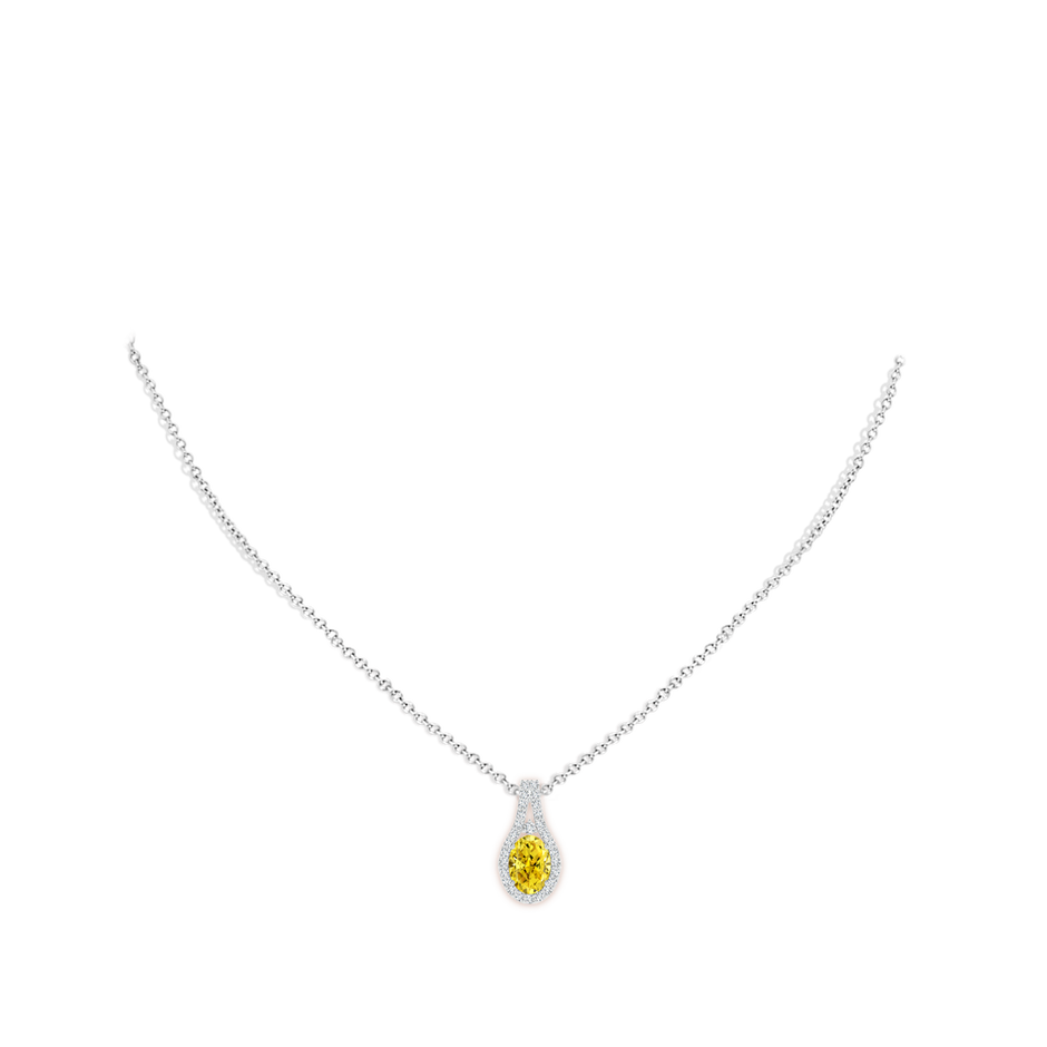 7x5mm AAAA Classic Fancy Intense Yellow and White Diamond Halo Pendant in White Gold pen