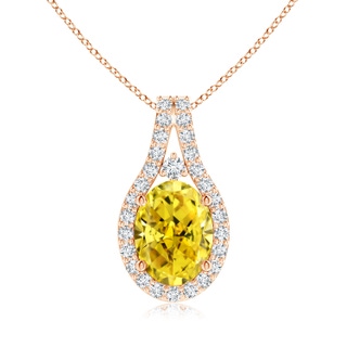 8x6mm AAAA Classic Fancy Intense Yellow and White Diamond Halo Pendant in 9K Rose Gold