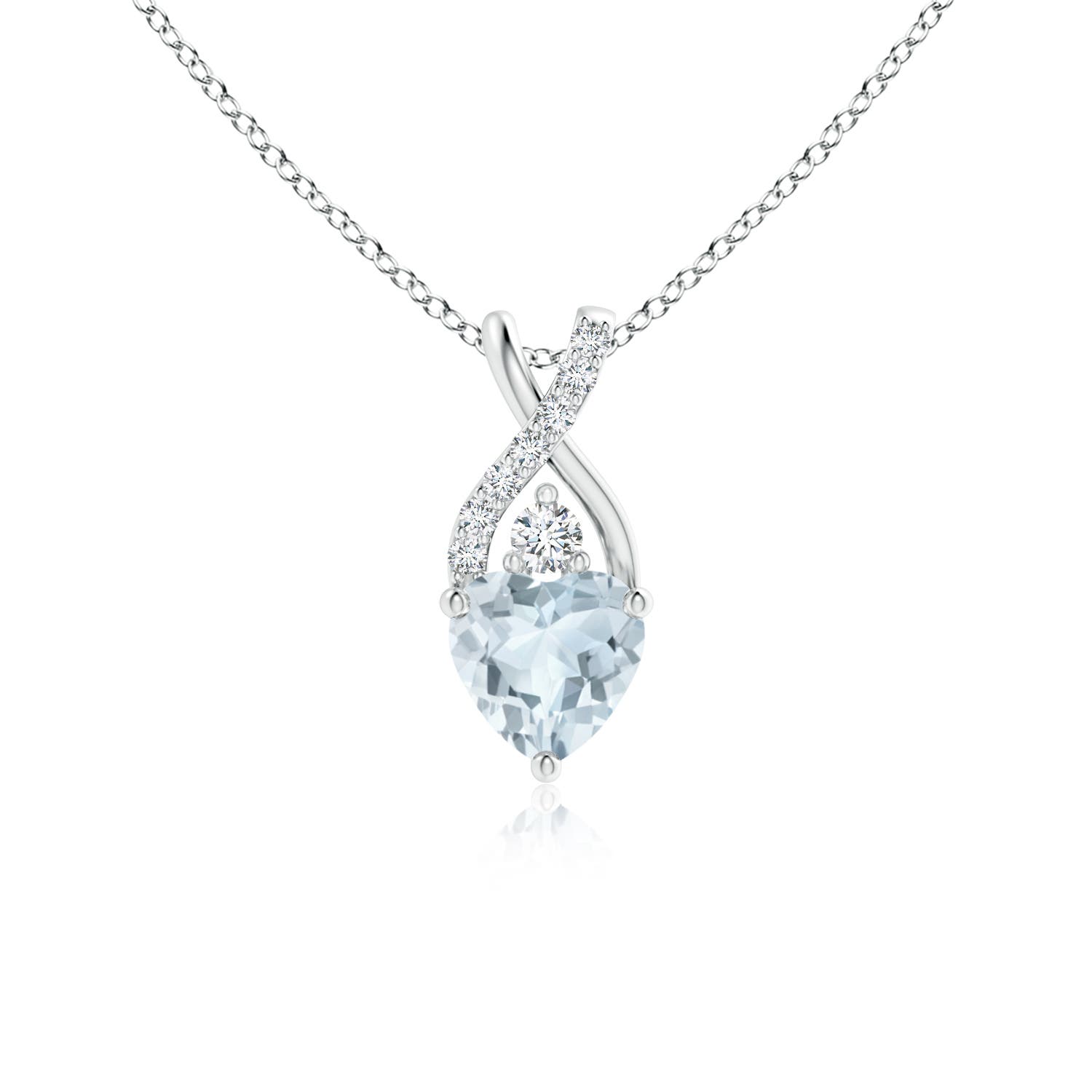 5mm A Solitaire Heart Aquamarine Pendant with Twisted Diamond Bale in P950 Platinum