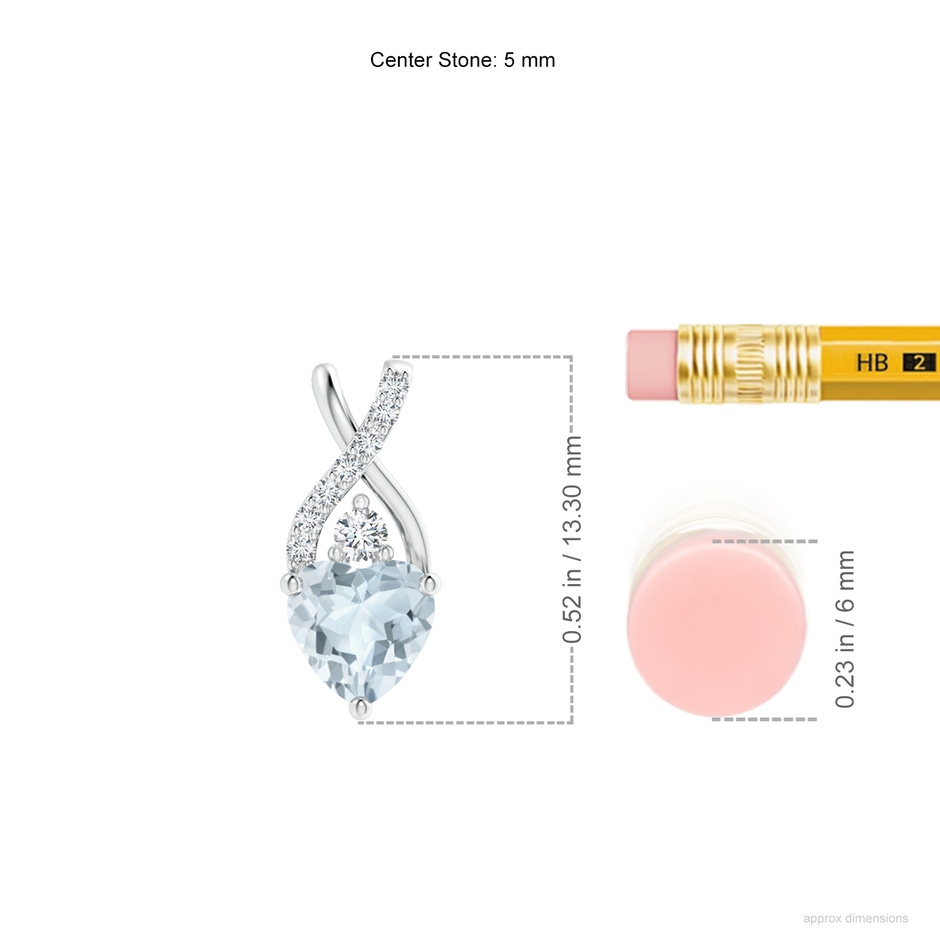5mm A Solitaire Heart Aquamarine Pendant with Twisted Diamond Bale in P950 Platinum ruler