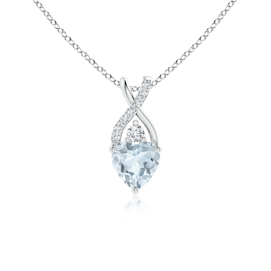 5mm A Solitaire Heart Aquamarine Pendant with Twisted Diamond Bale in White Gold 