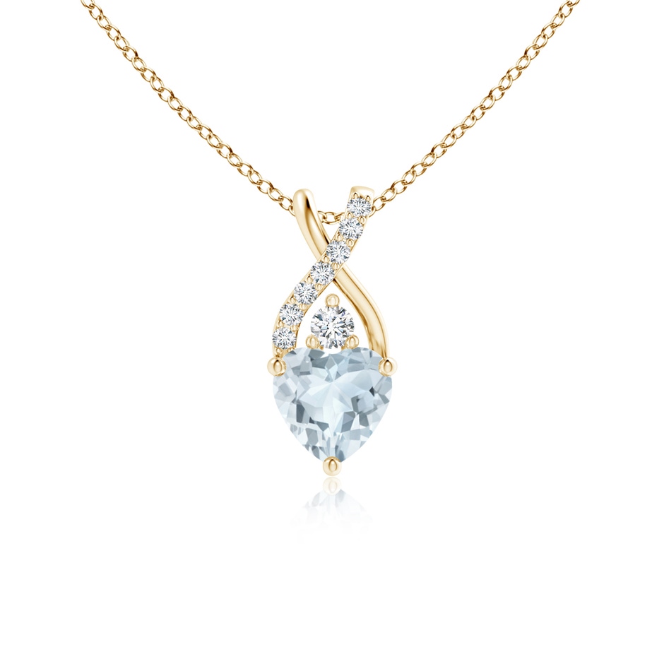 5mm A Solitaire Heart Aquamarine Pendant with Twisted Diamond Bale in Yellow Gold 