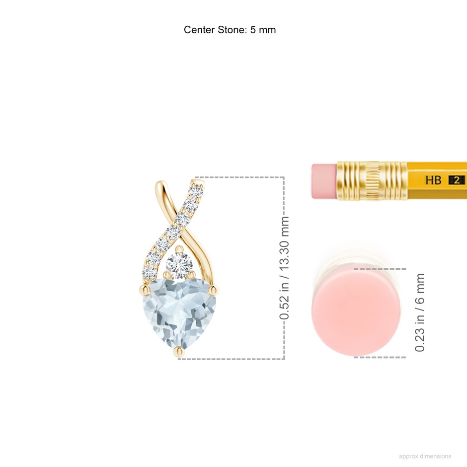 5mm A Solitaire Heart Aquamarine Pendant with Twisted Diamond Bale in Yellow Gold ruler