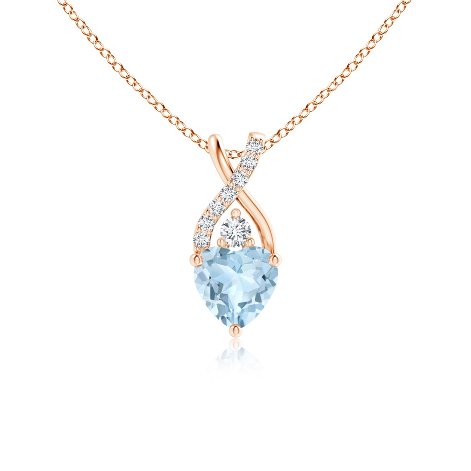 5mm AA Solitaire Heart Aquamarine Pendant with Twisted Diamond Bale in Rose Gold 