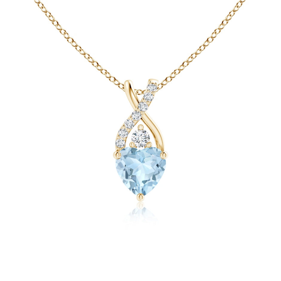 5mm AA Solitaire Heart Aquamarine Pendant with Twisted Diamond Bale in Yellow Gold 