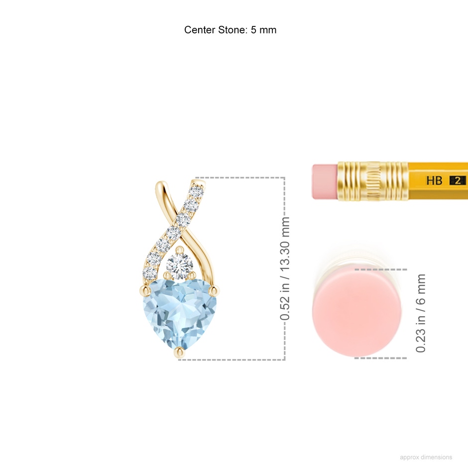 5mm AA Solitaire Heart Aquamarine Pendant with Twisted Diamond Bale in Yellow Gold ruler