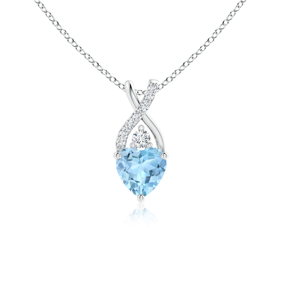5mm AAA Solitaire Heart Aquamarine Pendant with Twisted Diamond Bale in White Gold 