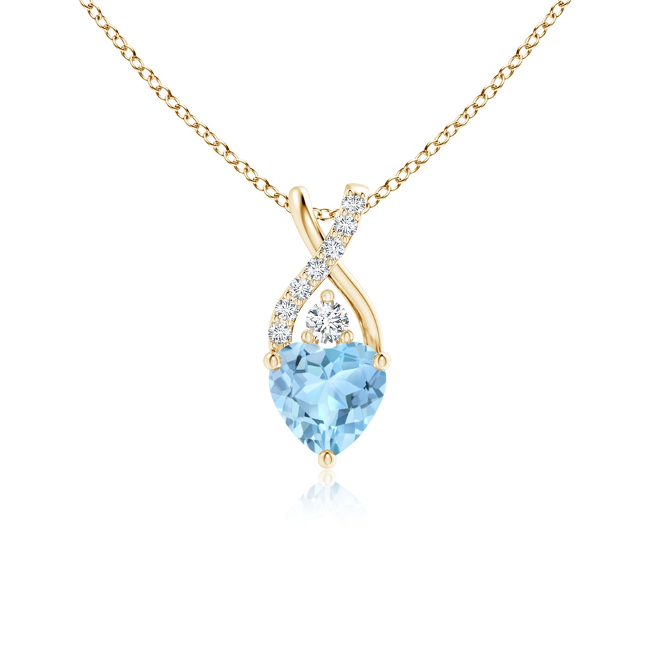 5mm AAA Solitaire Heart Aquamarine Pendant with Twisted Diamond Bale in Yellow Gold 