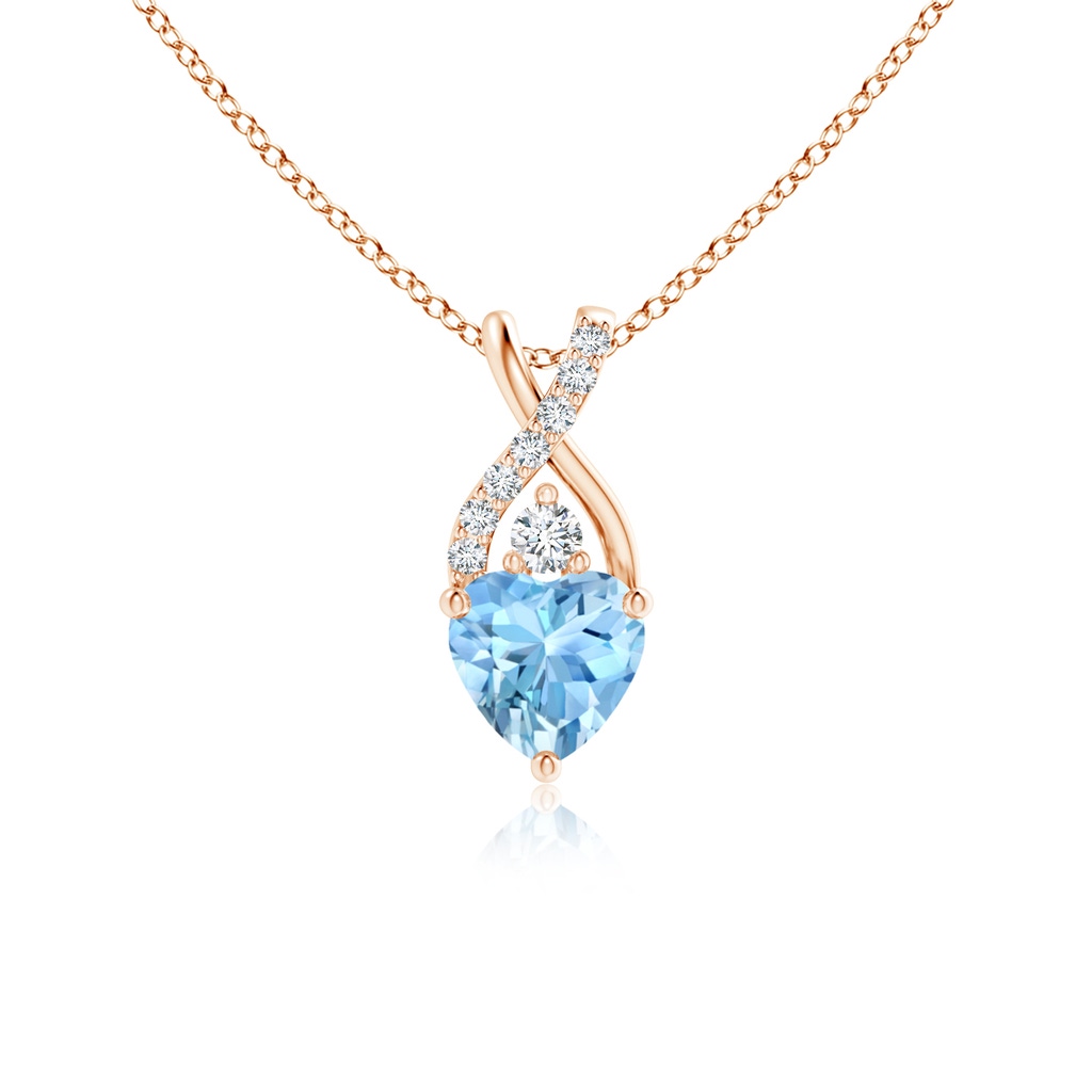 5mm AAAA Solitaire Heart Aquamarine Pendant with Twisted Diamond Bale in Rose Gold