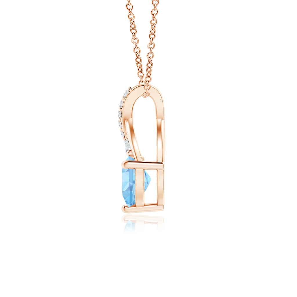 5mm AAAA Solitaire Heart Aquamarine Pendant with Twisted Diamond Bale in Rose Gold - side 199