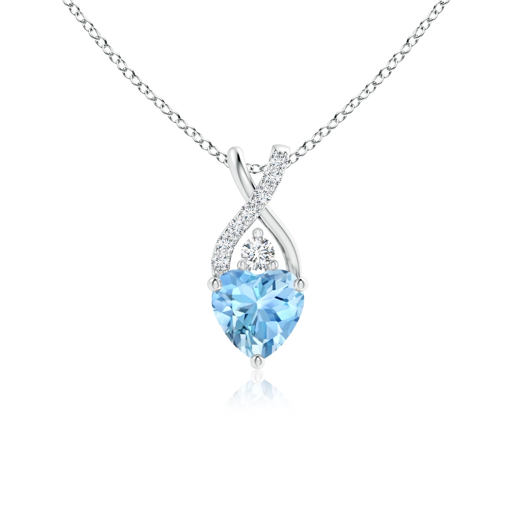 5mm AAAA Solitaire Heart Aquamarine Pendant with Twisted Diamond Bale in S999 Silver