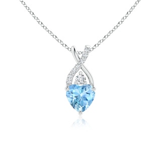 5mm AAAA Solitaire Heart Aquamarine Pendant with Twisted Diamond Bale in White Gold