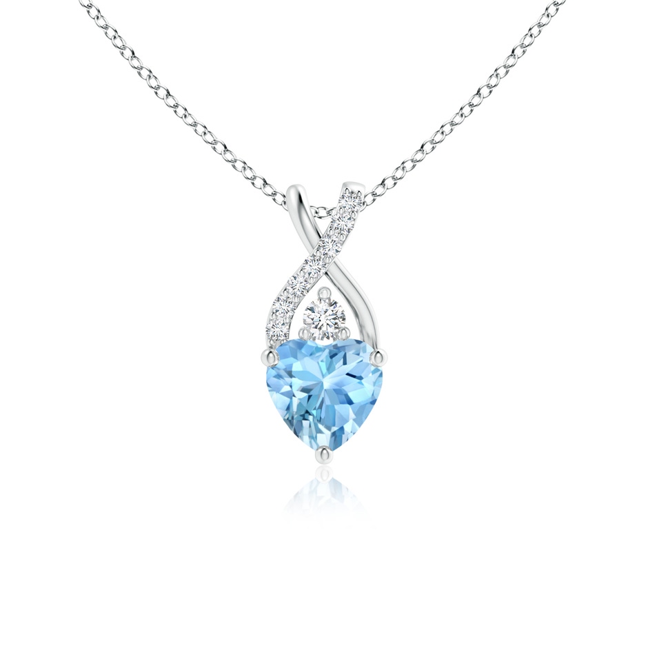5mm AAAA Solitaire Heart Aquamarine Pendant with Twisted Diamond Bale in White Gold 